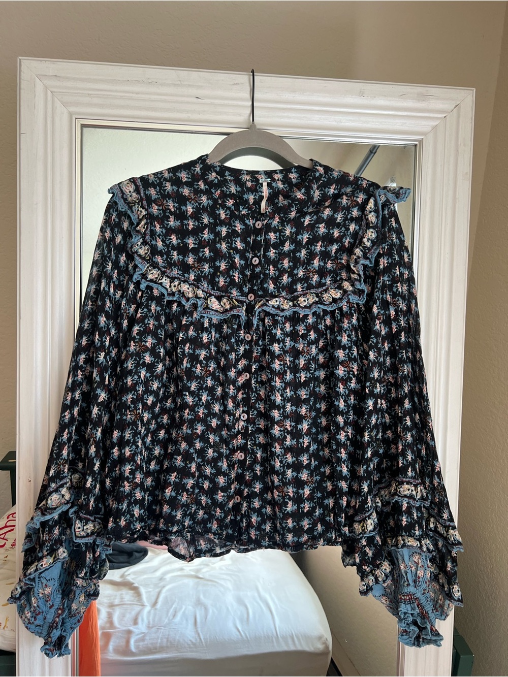Free People Floral Ruffle Button-Front Blouse - Picture 2 of 5